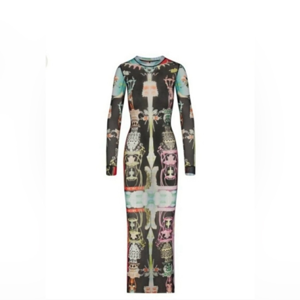 Multicolor Long Sleeve Dress sheer